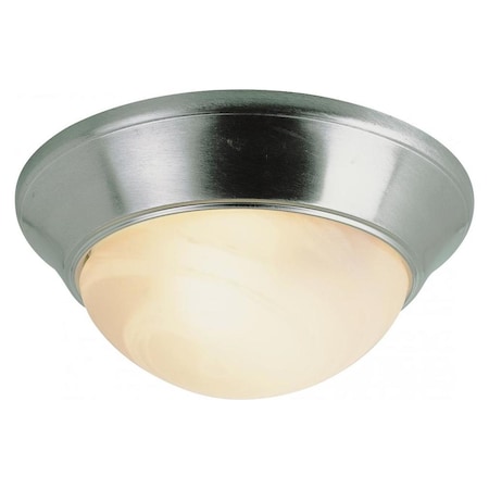 Two Light Brushed Nickel White Marbleized Glass Bowl Flush Mount